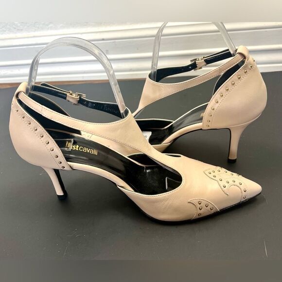 Just Cavalli Nude Low Heel Shoes with Gold Metal Studs - Picture 6 of 14